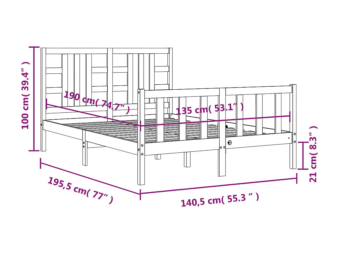 Cadre de lit sans matelas blanc 75x190 cm bois de pin massif