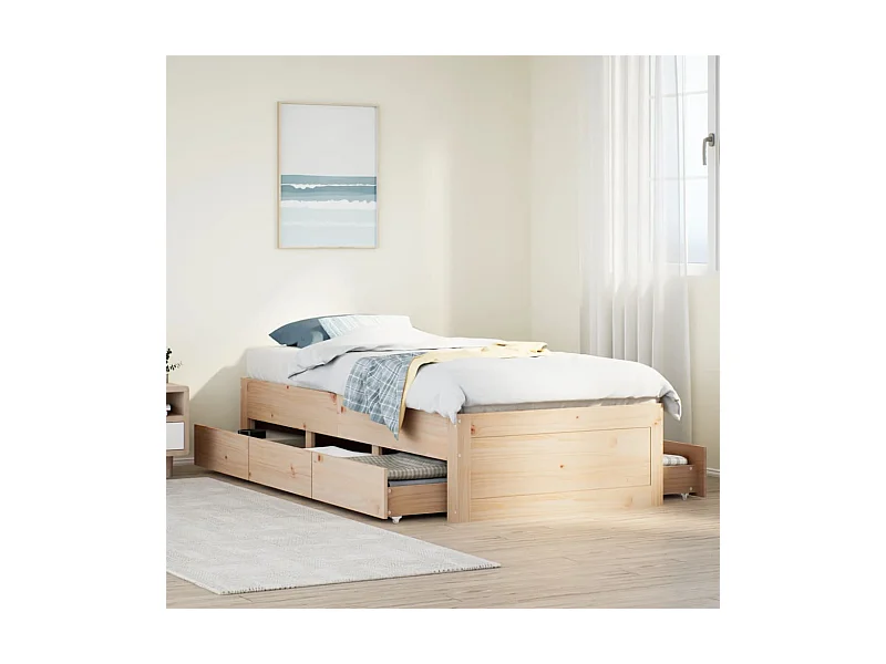 Cama sem colchão com gavetas 75x190 cm madeira de pinho maciça