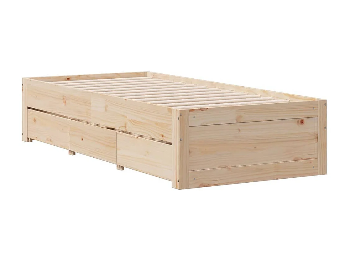 Cadre de lit sans matelas avec tiroirs 75x190 cm bois de pin