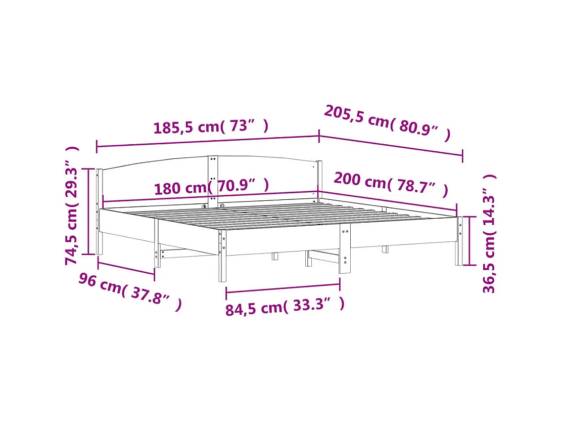 Cadre de lit sans matelas 180x200 cm bois massif de pin