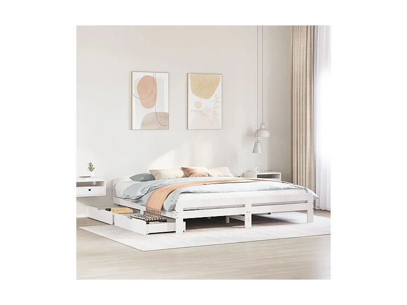 Cadre de lit sans matelas blanc 180x200 cm bois massif de pin
