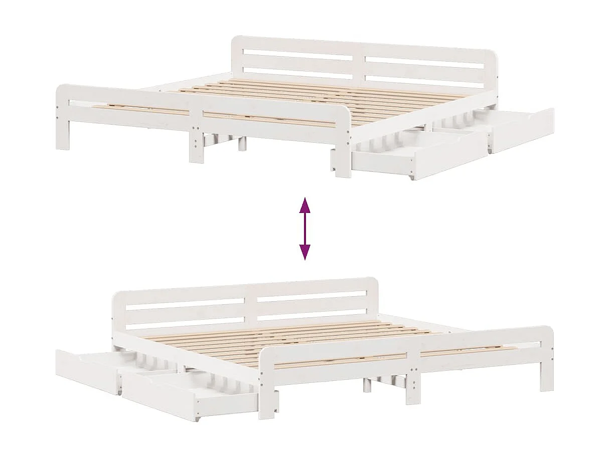 Cadre de lit sans matelas blanc 180x200 cm bois massif de pin