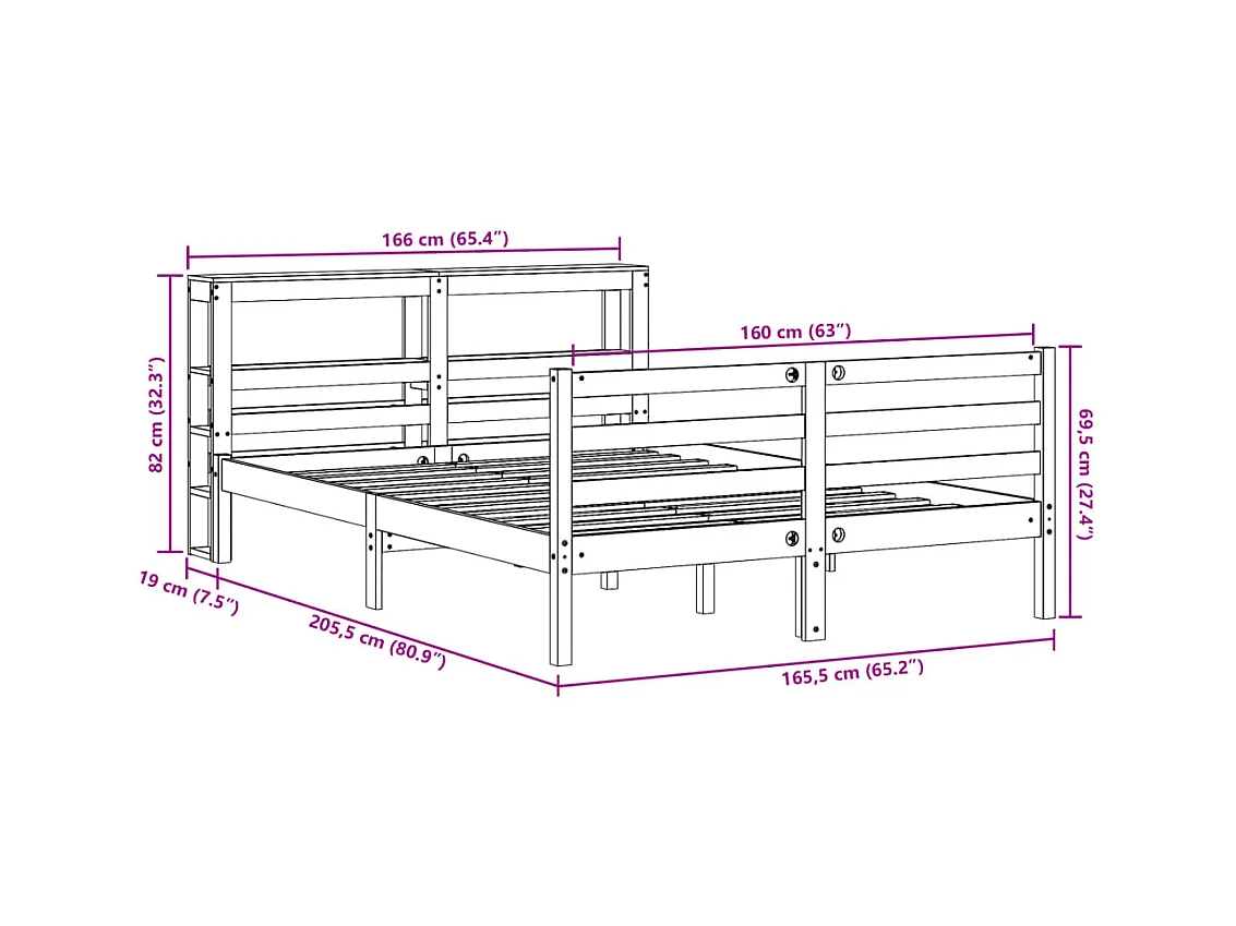 Cadre de lit sans matelas cire marron 160x200cm bois pin massif