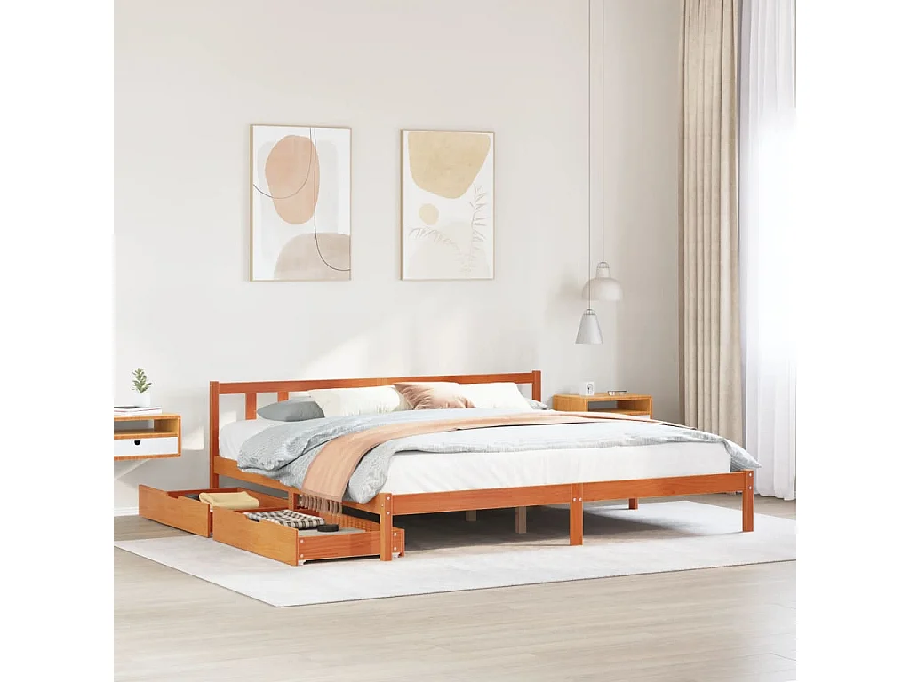 Cama sin colchón madera maciza de pino marrón cera 180x200 cm