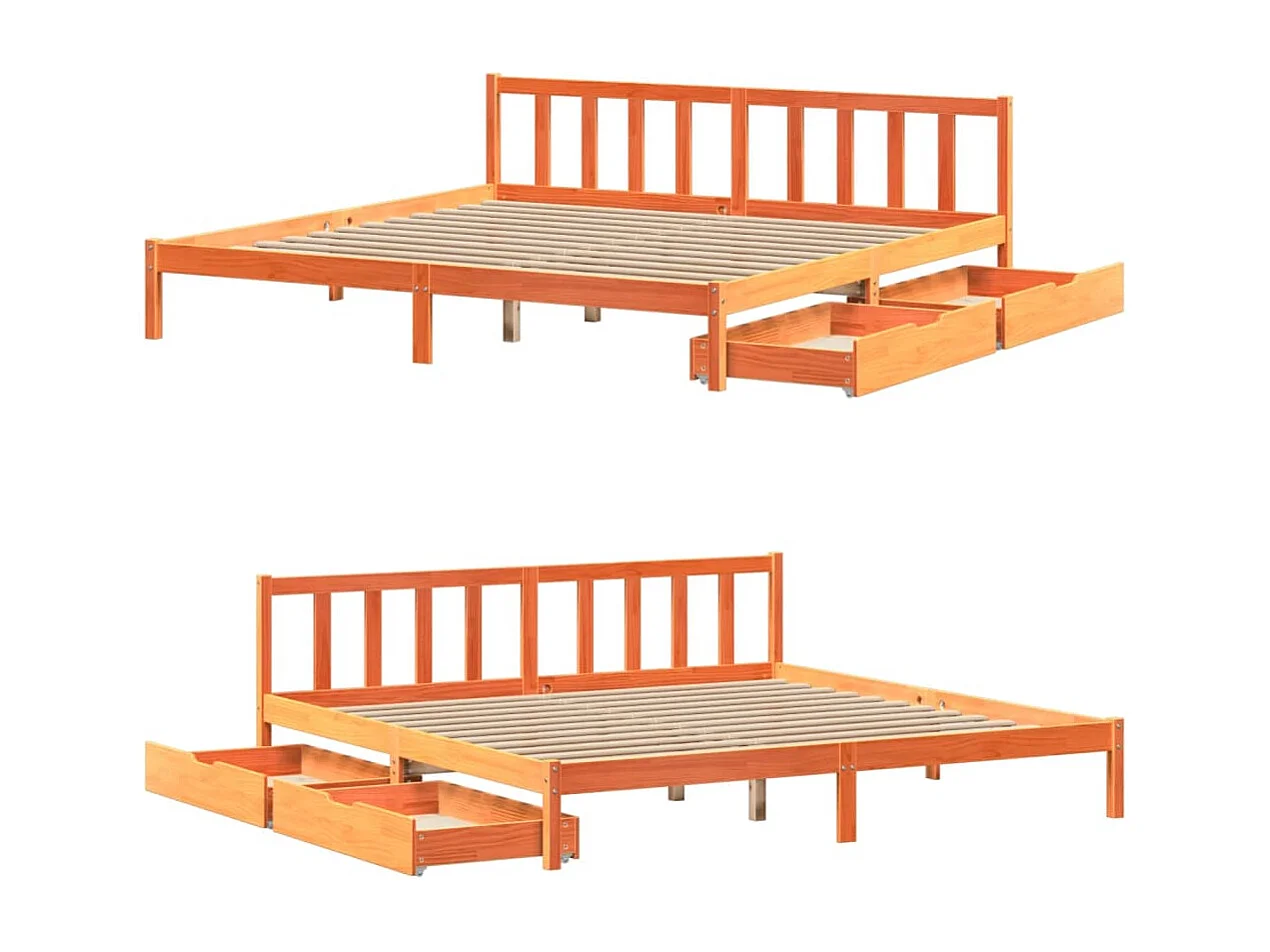 Cama sin colchón madera maciza de pino marrón cera 180x200 cm