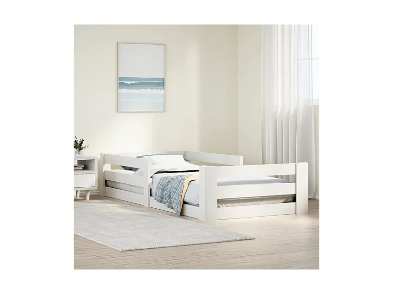 Letto senza Materasso Bianco 90x190 cm in Legno Massello Pino