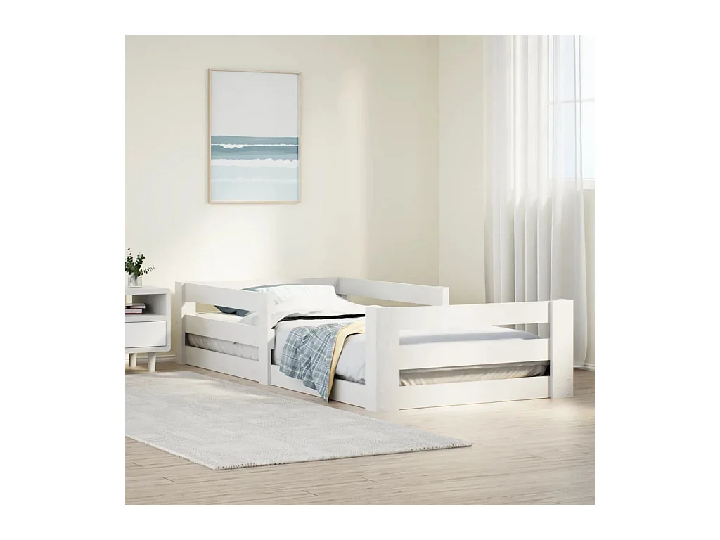 Letto senza Materasso Bianco 90x190 cm in Legno Massello Pino
