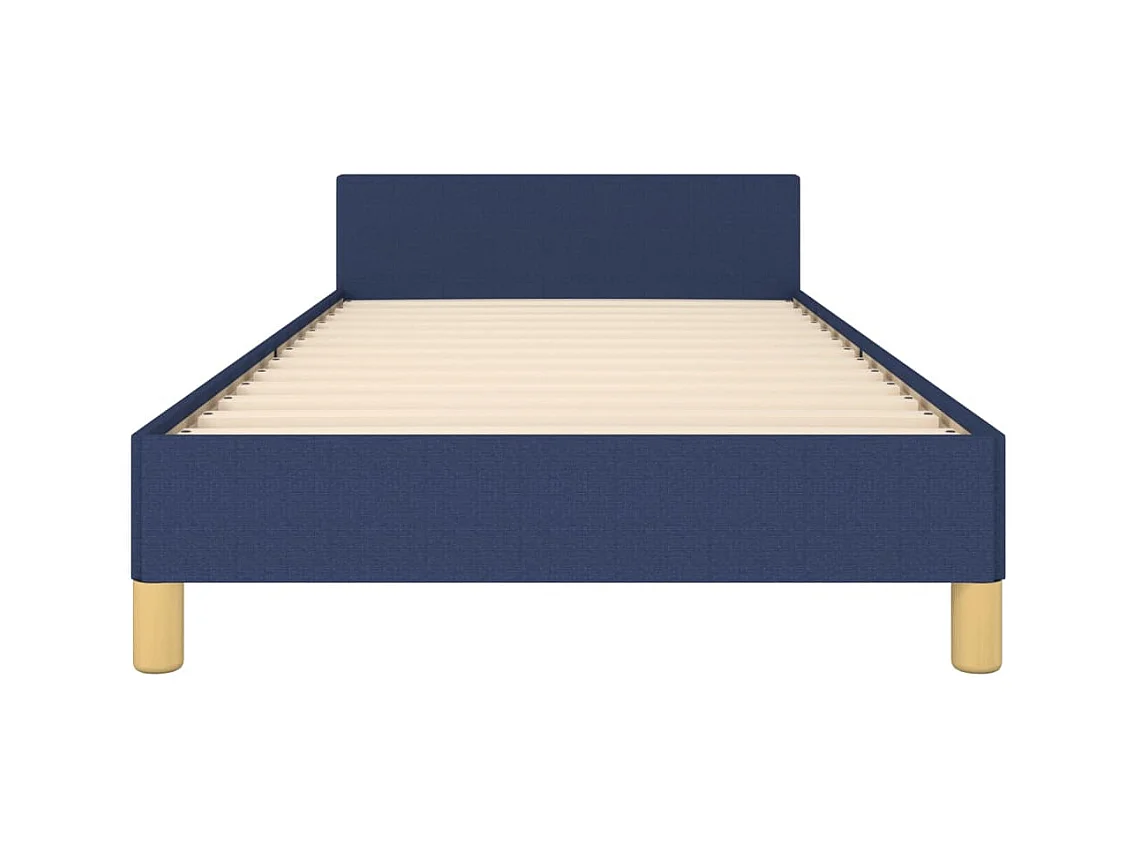 Estrutura de cama c/ cabeceira tecido azul 90x200 cm