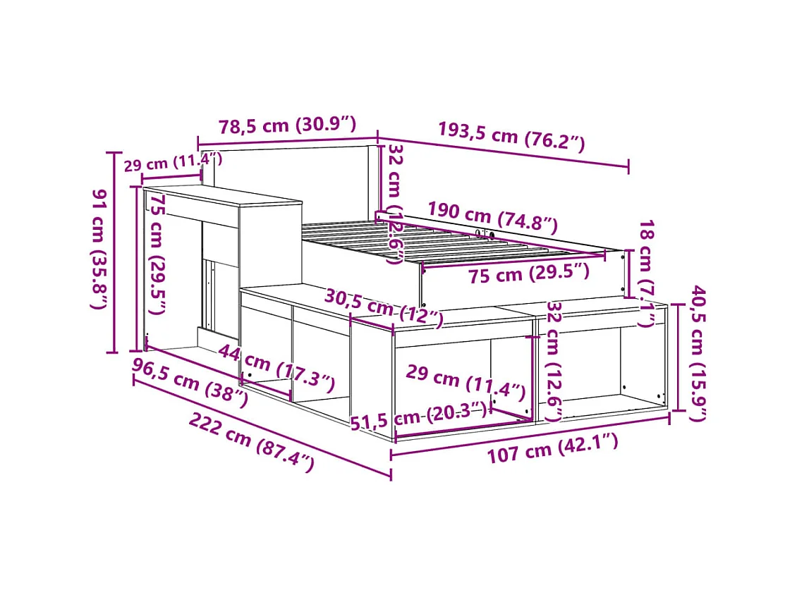 Letto senza Materasso Marrone Cera 75x190 cm in Legno di Pino
