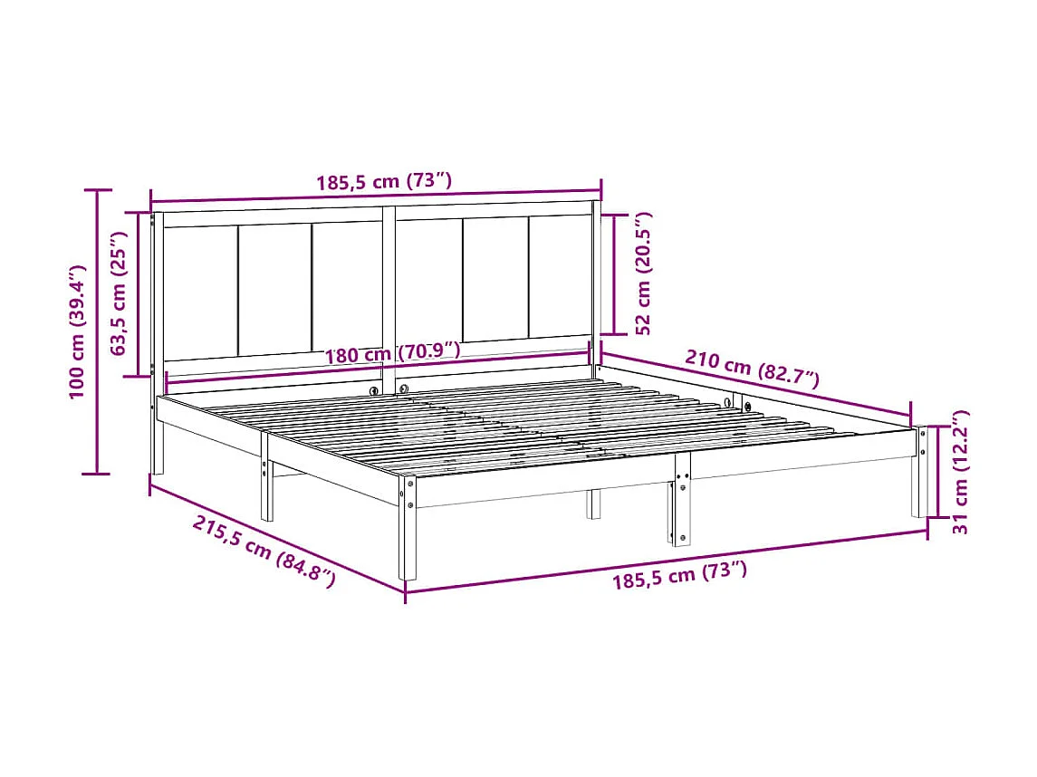 Cadre de lit sans matelas cire marron 120x190cm bois pin massif