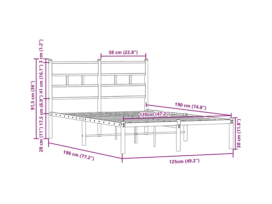 Cadre de lit sans matelas avec tête de lit 120x190 cm