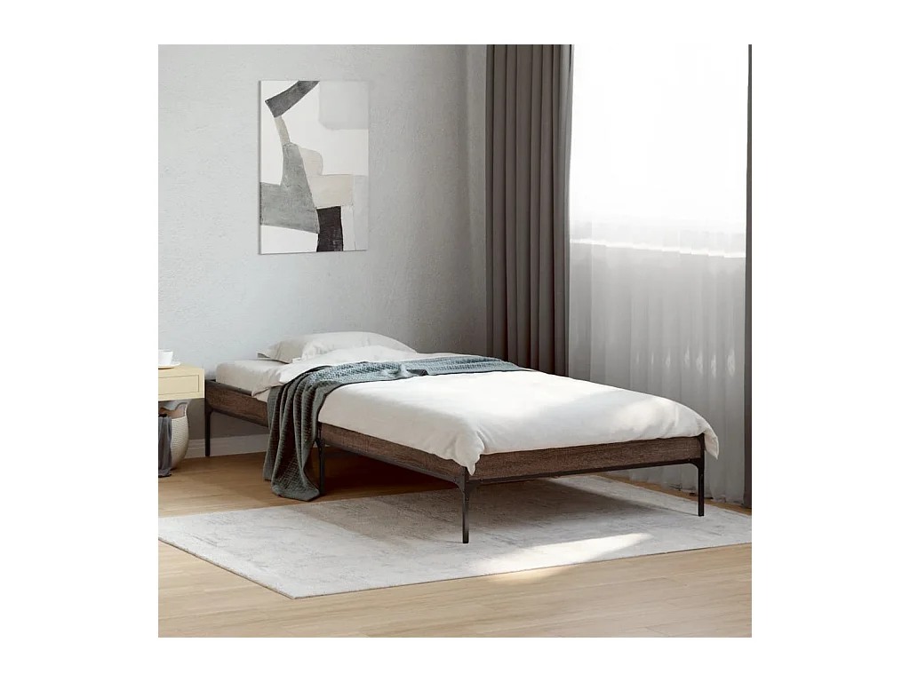 Bettgestell Braun Eichen-Optik 75x190 cm Holzwerkstoff Metall