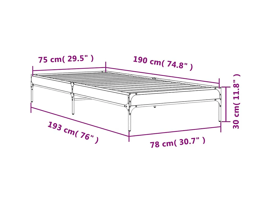 Bettgestell Braun Eichen-Optik 75x190 cm Holzwerkstoff Metall