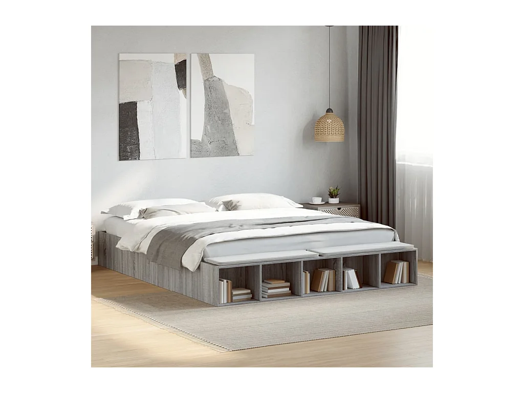 Estructura de cama madera de ingeniería gris Sonoma 200x200 cm