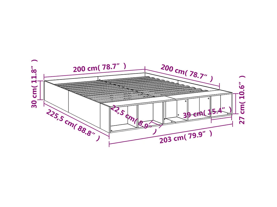 Estructura de cama madera de ingeniería gris Sonoma 200x200 cm