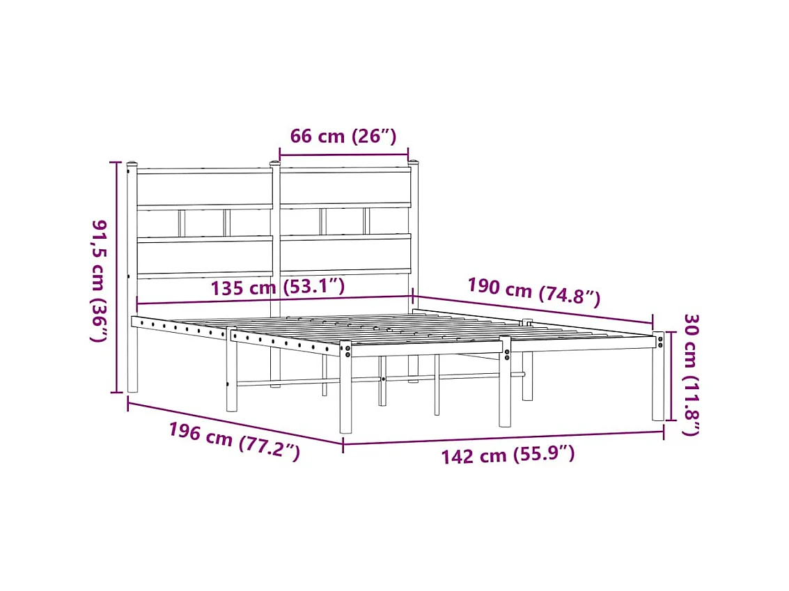 Giroletto senza Materaso in Metallo Rovere Fumo 135x190 cm