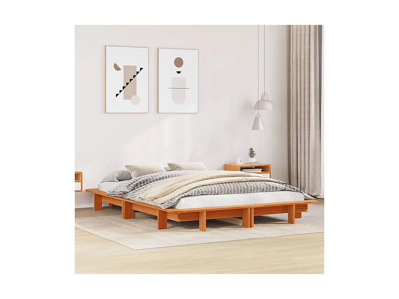 Letto senza Materasso Marrone Cera 135x190 cm in Legno di Pino