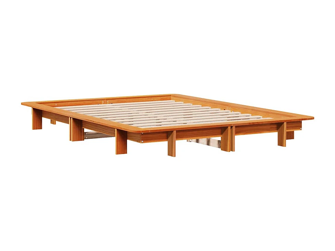 Cadre de lit sans matelas cire marron 135x190cm bois pin massif