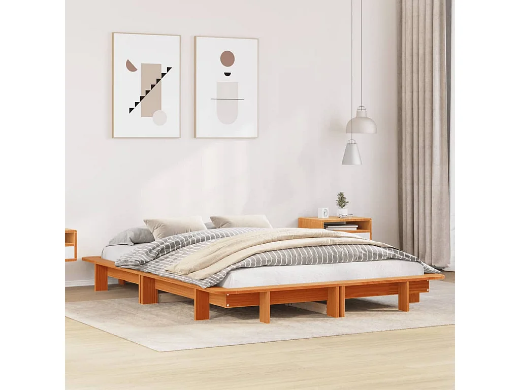 Massivholzbett ohne Matratze Wachsbraun 135x190 cm Kiefernholz