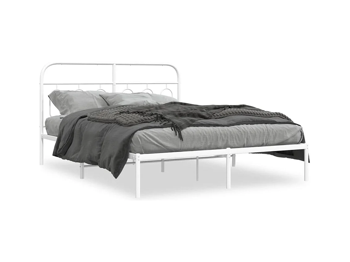 Cadre de lit métal sans matelas et tête de lit blanc 135x190 cm