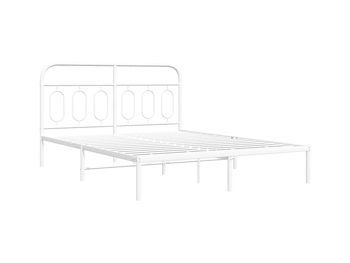 Cadre de lit métal sans matelas et tête de lit blanc 135x190 cm