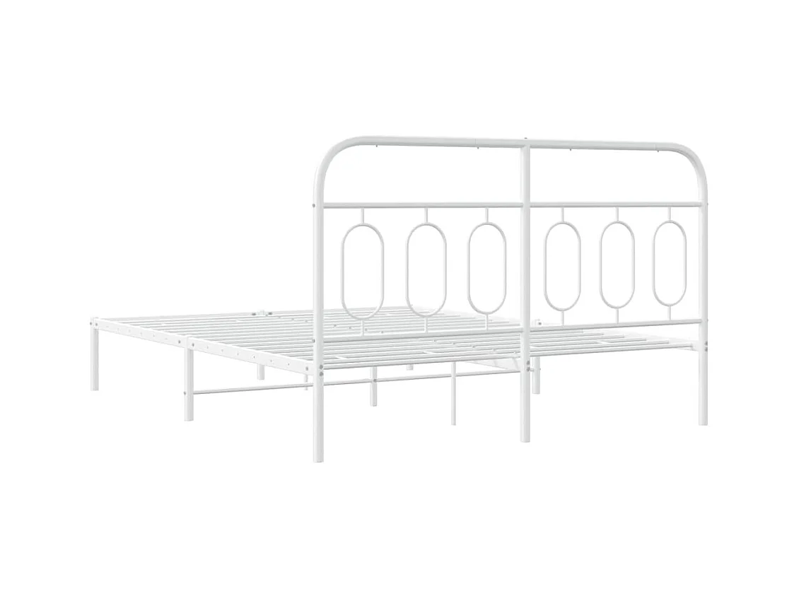 Cadre de lit métal sans matelas et tête de lit blanc 135x190 cm