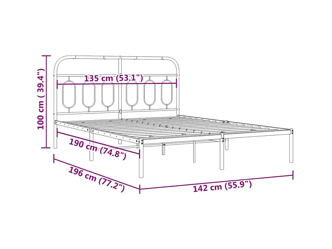Cadre de lit métal sans matelas et tête de lit blanc 135x190 cm