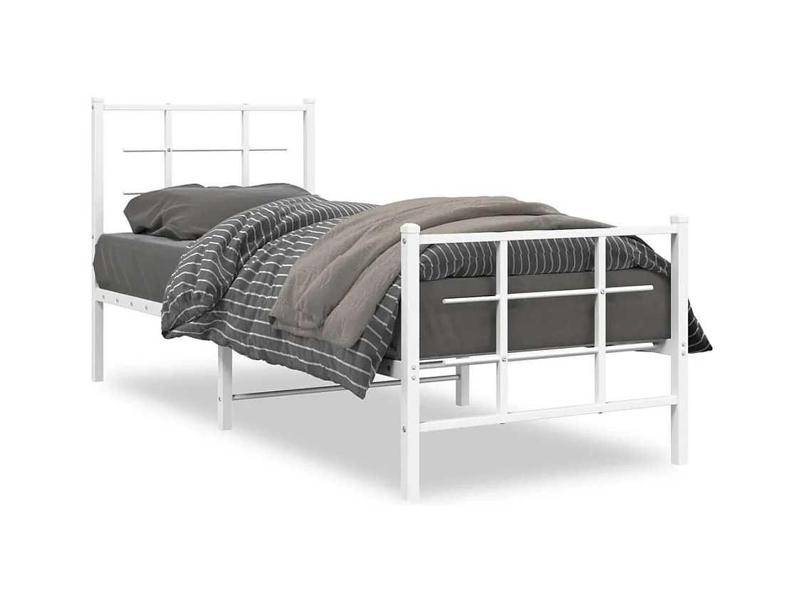 Cadre de lit métal sans matelas avec pied de lit blanc 75x190cm