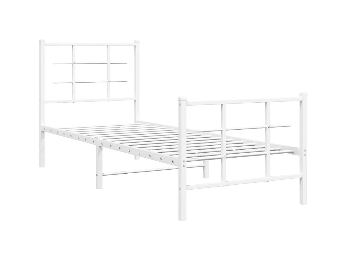 Cadre de lit métal sans matelas avec pied de lit blanc 75x190cm