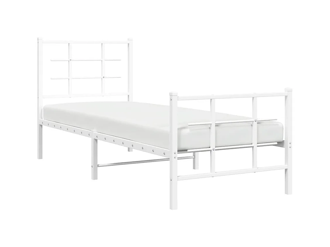 Cadre de lit métal sans matelas avec pied de lit blanc 75x190cm