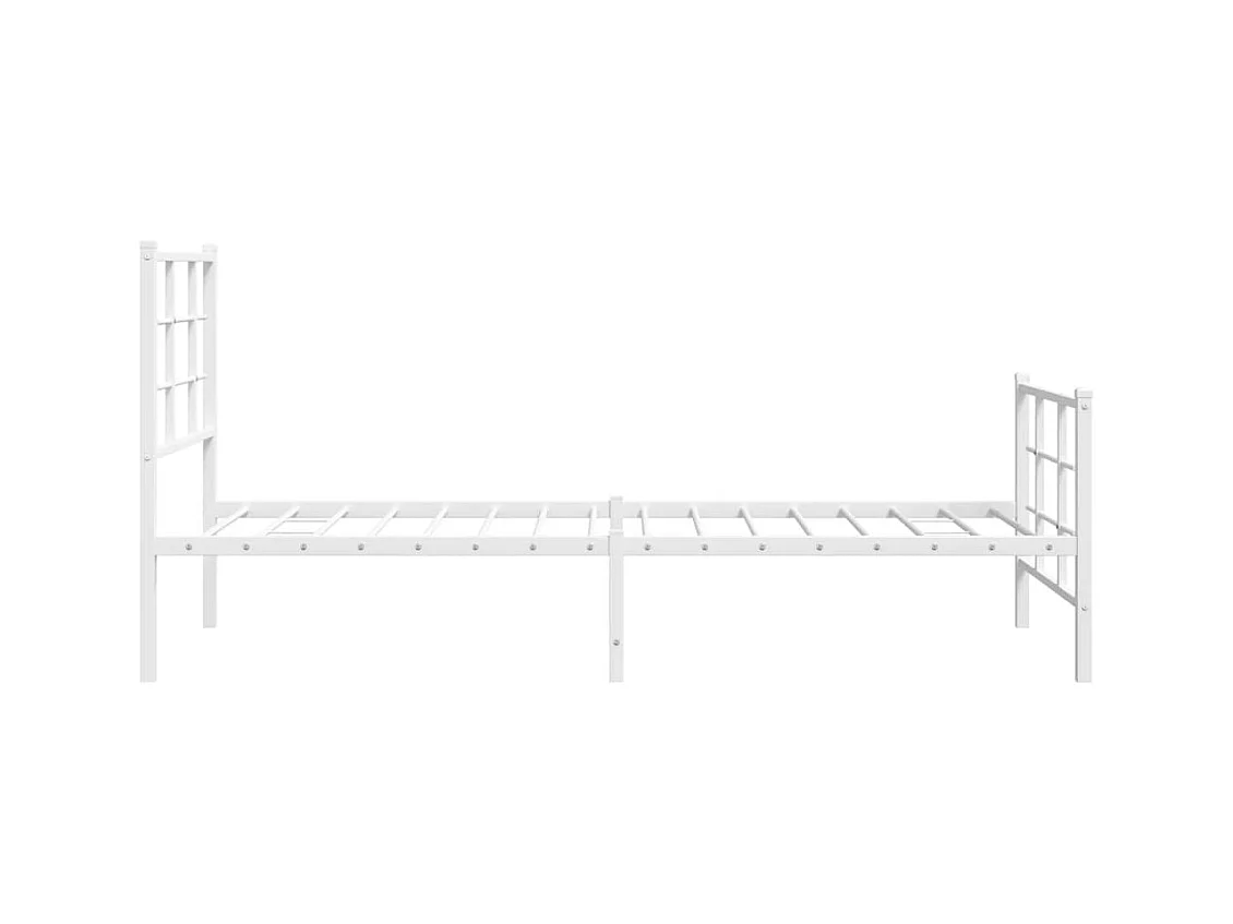 Cadre de lit métal sans matelas avec pied de lit blanc 75x190cm