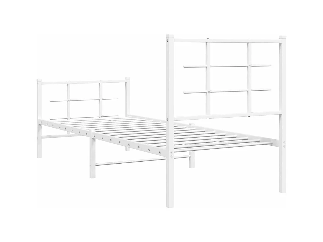 Cadre de lit métal sans matelas avec pied de lit blanc 75x190cm