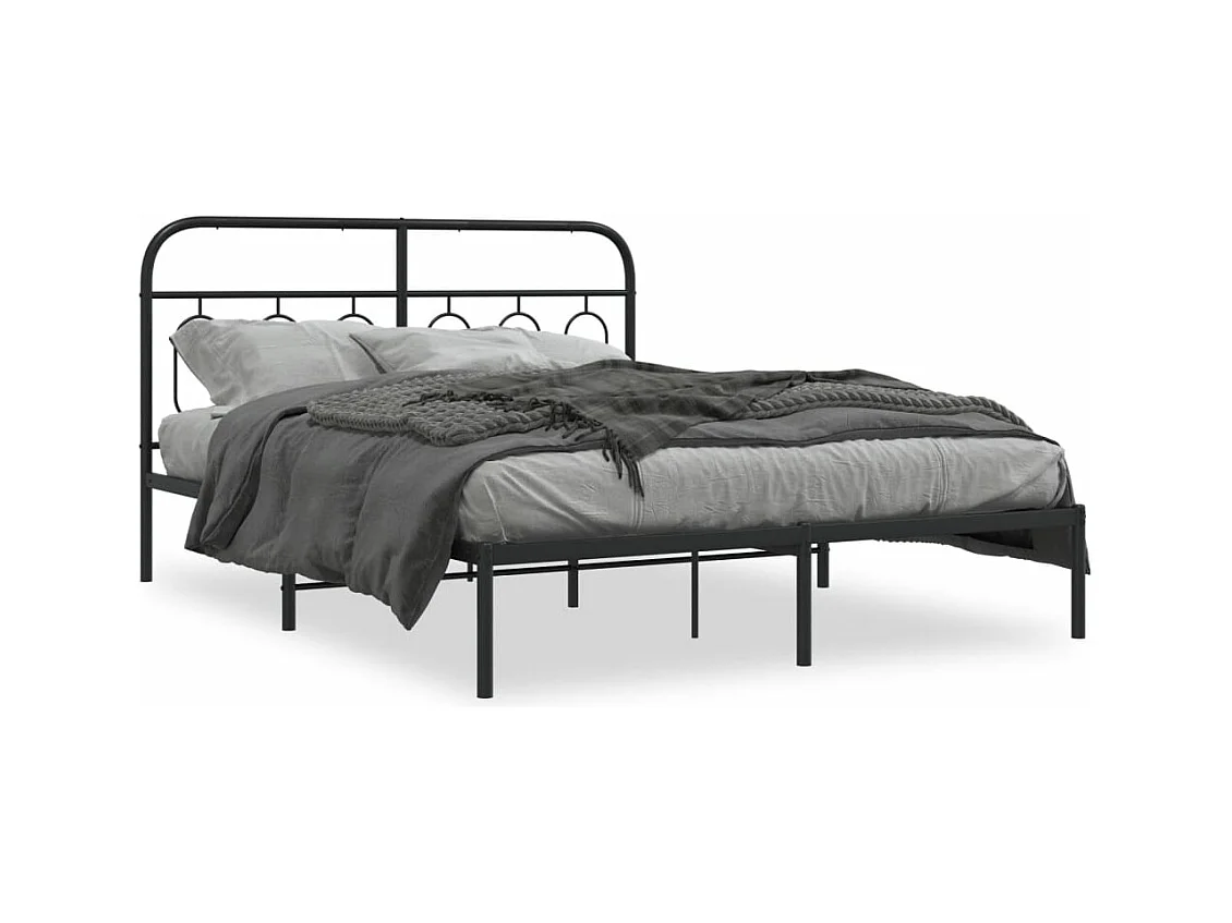 Cadre de lit métal sans matelas avec tête de lit noir 150x200cm