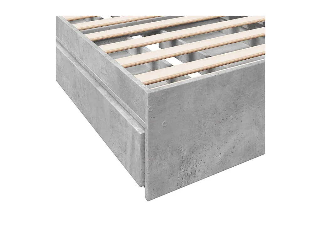 Cadre de lit avec tiroirs sans matelas gris béton 75x190 cm