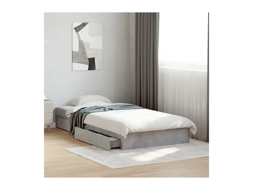 Bedframe met lades bewerkt hout betongrijs 75x190 cm
