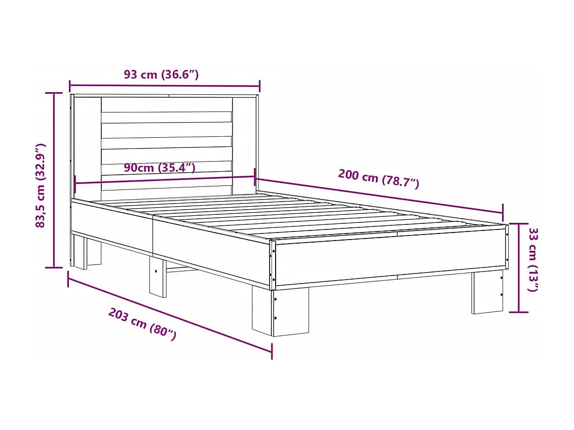 Giroletto Grigio Sonoma 90x200 cm Legno Multistrato e Metallo