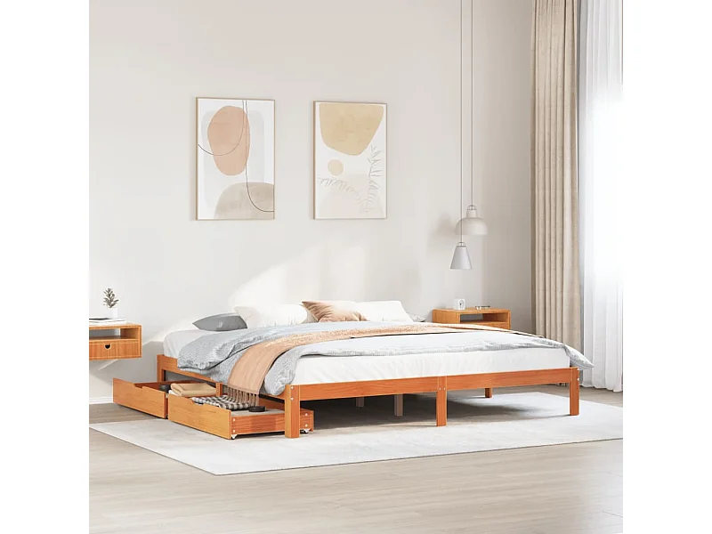 Cadre de lit avec tiroirs sans matelas cire marron 180x200 cm