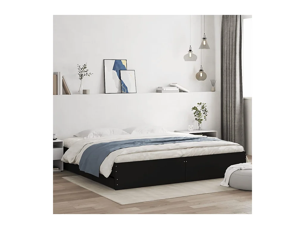 Cadre de lit avec tiroirs sans matelas noir 180x200 cm