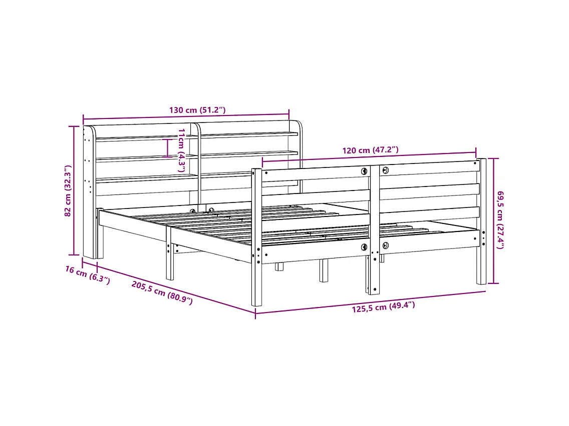 Giroletto con Testiera 120x200 cm in Legno Massello di Pino