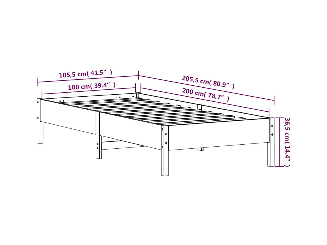 Cadre de lit sans matelas cire marron 100x200cm bois pin massif
