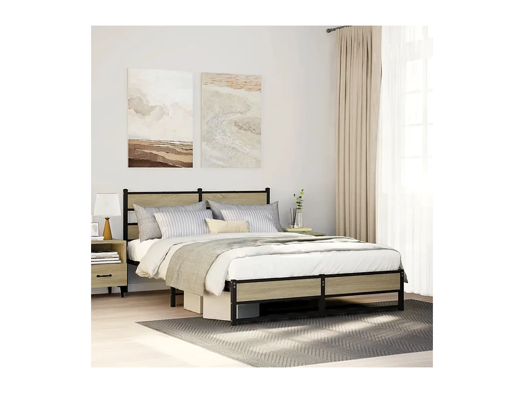 Estructura de cama sin colchón metal roble Sonoma 150x200 cm