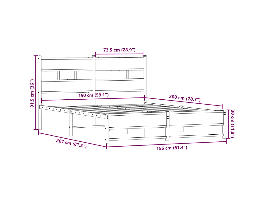 Estructura de cama sin colchón metal roble Sonoma 150x200 cm