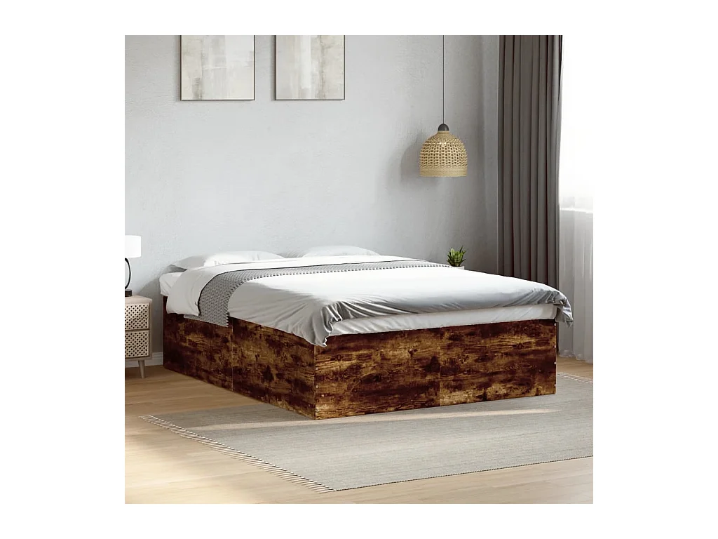 Estructura de cama madera de ingeniería roble ahumado 150x200cm