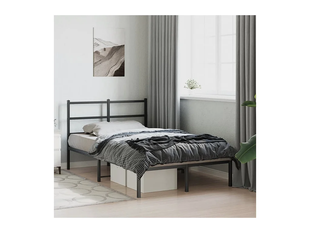 Cadre de lit métal sans matelas avec tête de lit noir 120x190cm