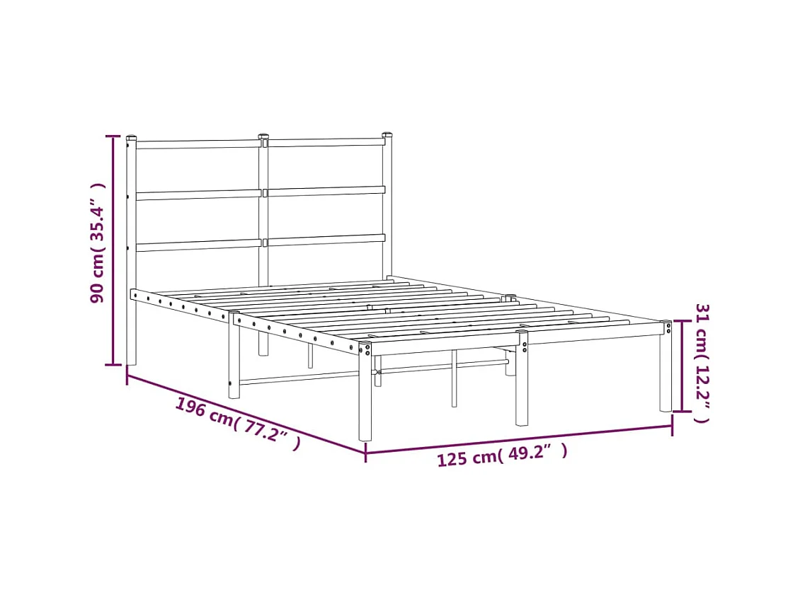 Cadre de lit métal sans matelas avec tête de lit noir 120x190cm