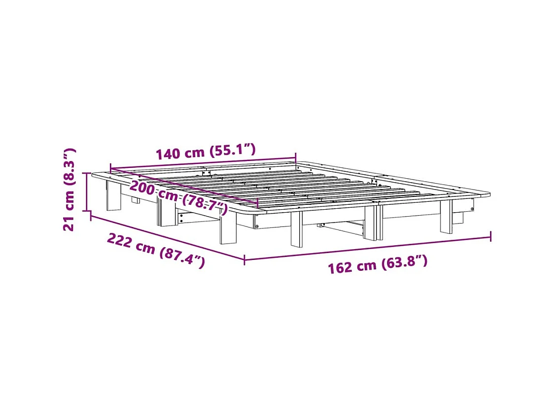 Letto senza Materasso Bianco 140x200 cm Legno Massello di Pino