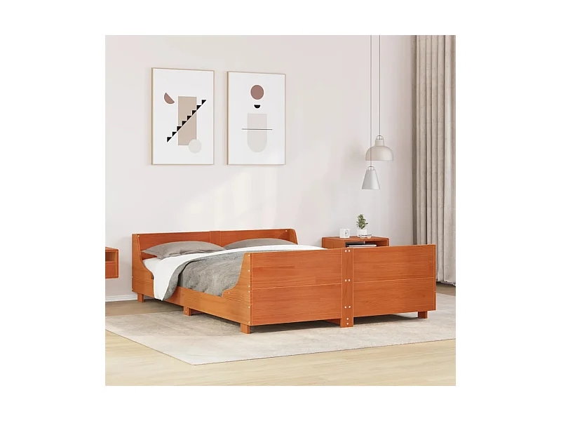 Cadre de lit sans matelas cire marron 120x200cm bois pin massif