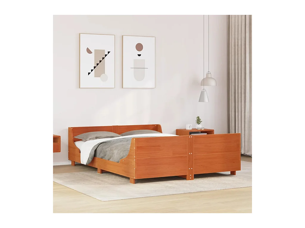 Cama sem colchão 120x200 cm madeira pinho maciça castanho-mel
