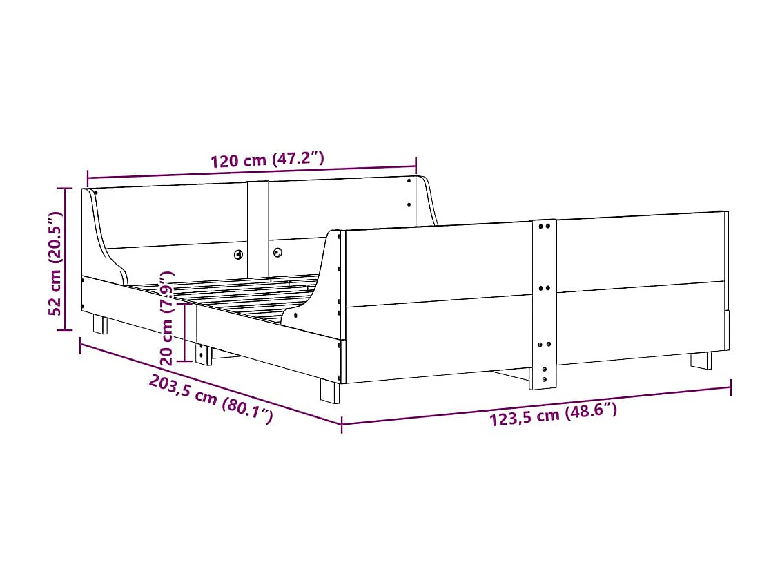 Letto senza Materasso Marrone Cera 120x200 cm in Legno di Pino