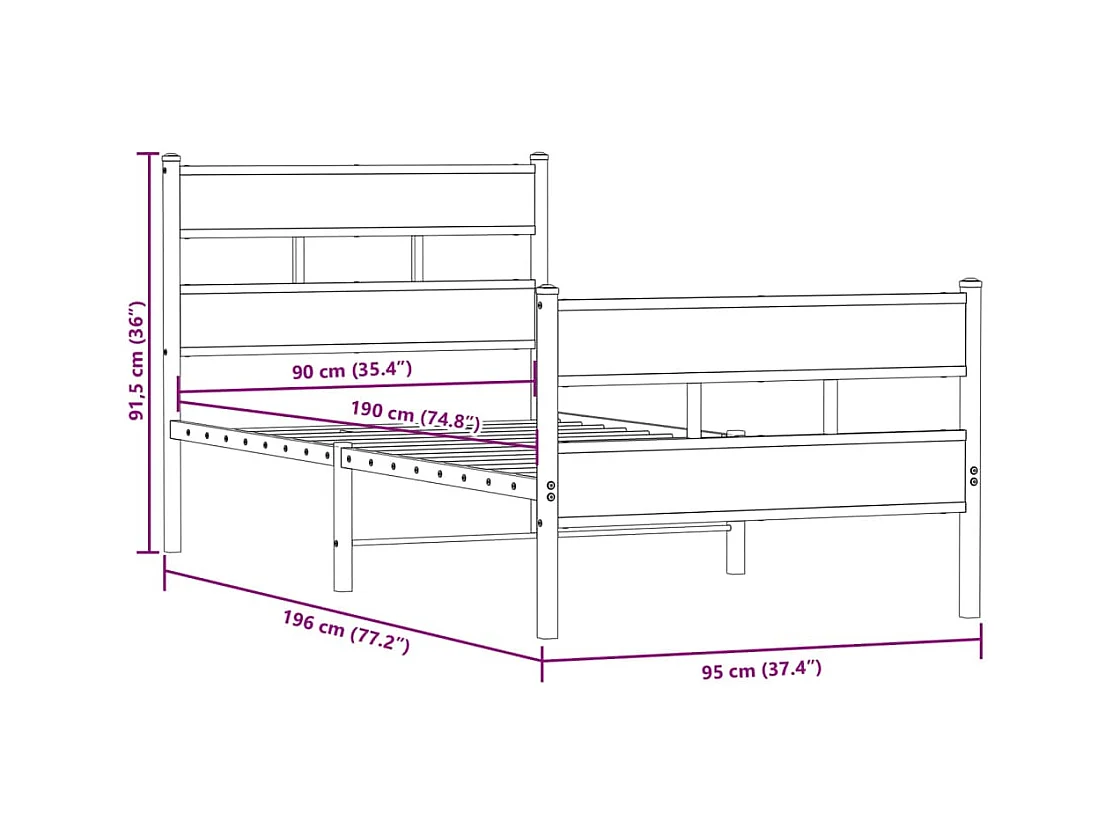 Giroletto senza Materaso in Metallo Rovere Fumo 90x190 cm